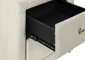 Monarch Specialties Nightstand, Nightstand, End, Side, Lamp, Storage Drawer, Bedroom, Upholstered, Beige Linen Look, Transitional Beige Mdf,Particle Board I 5605