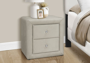 Monarch Specialties Nightstand, Nightstand, End, Side, Lamp, Storage Drawer, Bedroom, Upholstered, Grey Velvet, Transitional Light Grey Mdf,Particle Board I 5606