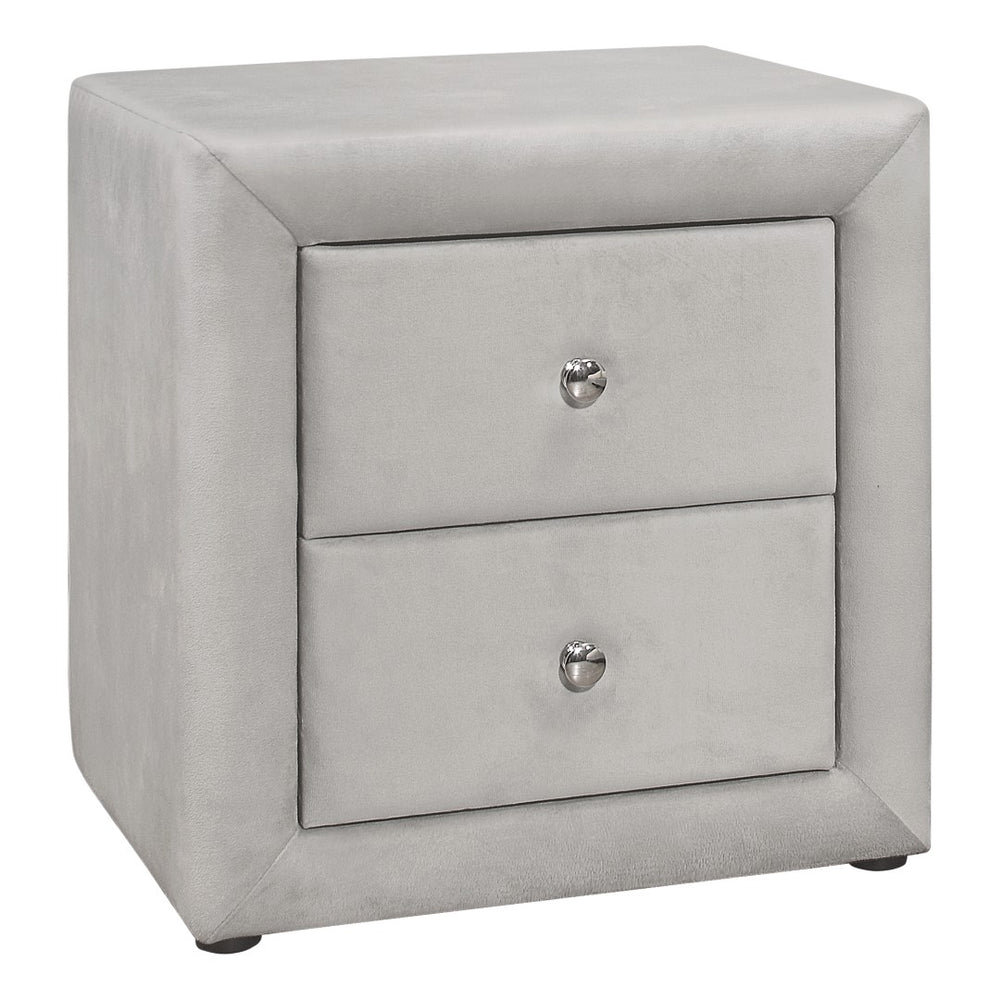 Monarch Specialties Nightstand, Nightstand, End, Side, Lamp, Storage Drawer, Bedroom, Upholstered, Grey Velvet, Transitional Light Grey Mdf,Particle Board I 5606