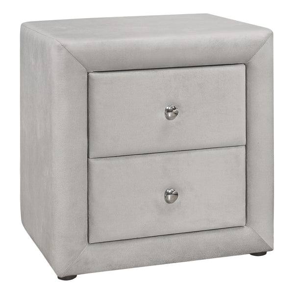 Monarch Specialties Nightstand, Nightstand, End, Side, Lamp, Storage Drawer, Bedroom, Upholstered, Grey Velvet, Transitional Light Grey Mdf,Particle Board I 5606