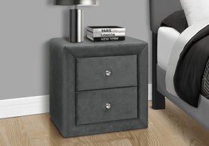 Monarch Specialties Nightstand, Nightstand, End, Side, Lamp, Storage Drawer, Bedroom, Upholstered, Grey Velvet, Transitional Dark Grey Mdf,Particle Board I 5607