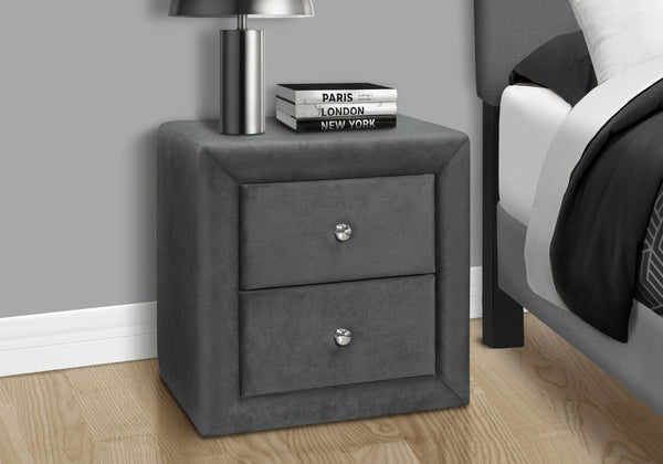 Monarch Specialties Nightstand, Nightstand, End, Side, Lamp, Storage Drawer, Bedroom, Upholstered, Grey Velvet, Transitional Dark Grey Mdf,Particle Board I 5607
