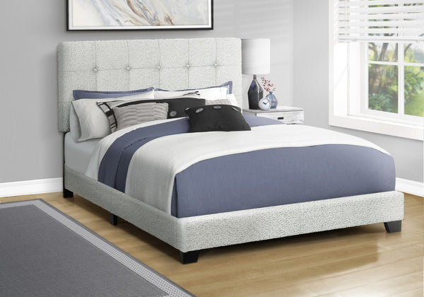 Monarch Specialties Bed, Queen Size, Upholstered, Frame Only, Bedroom, Light Grey Boucle, Transitional Grey Foam,Lvl,Mdf,Plastic,Solid Wood I 5801q