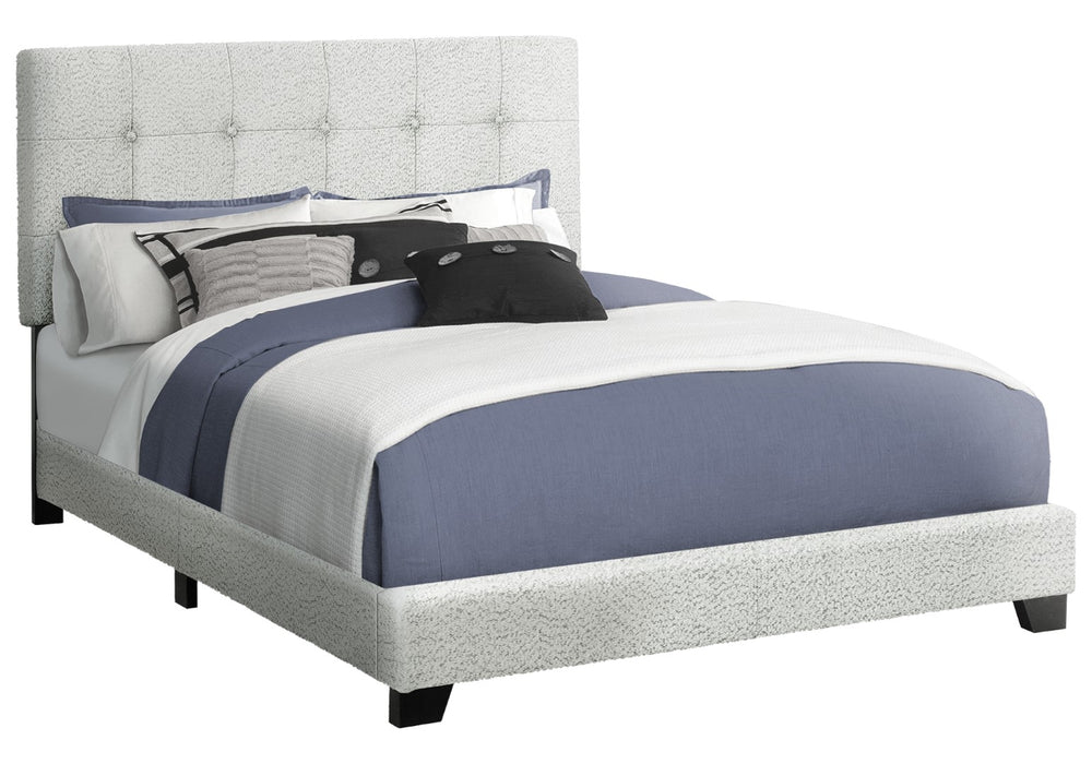 Monarch Specialties Bed, Queen Size, Upholstered, Frame Only, Bedroom, Light Grey Boucle, Transitional Grey Foam,Lvl,Mdf,Plastic,Solid Wood I 5801q