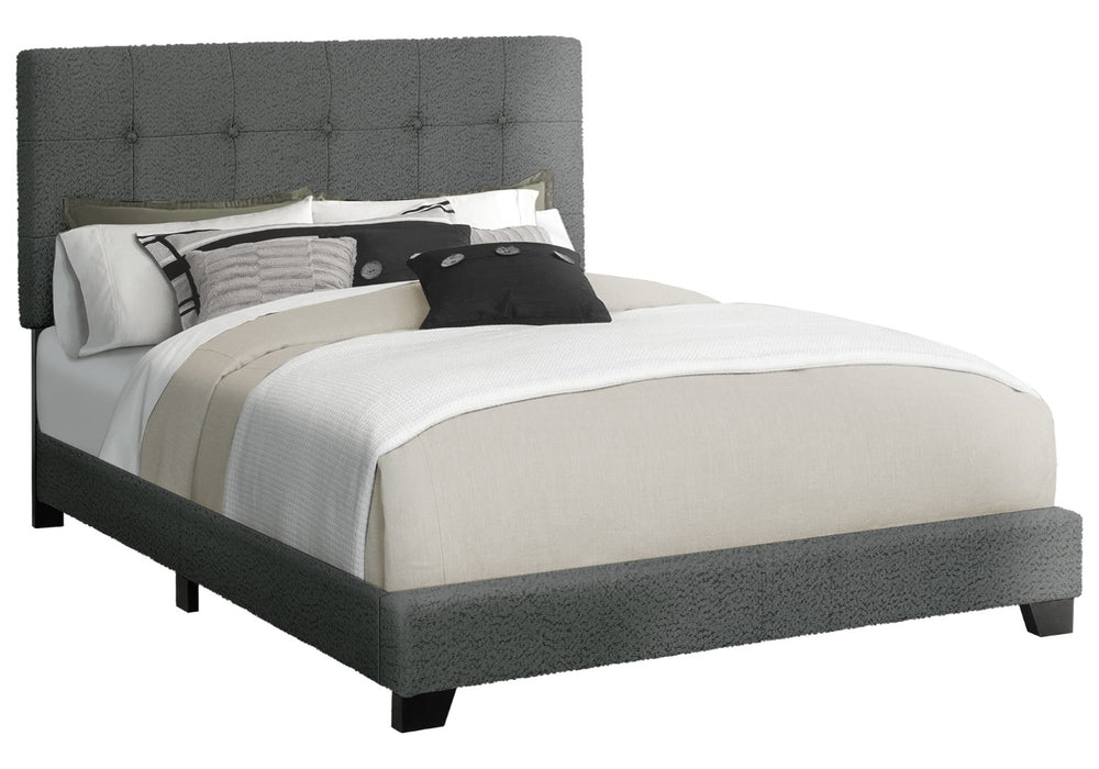 Monarch Specialties Bed, Bedroom, Frame Only, Queen Size, Upholstered, Dark Grey Boucle, Transitional Dark Grey,Black, Black Foam,Lvl,Mdf,Plastic,Solid Wood I 5803q