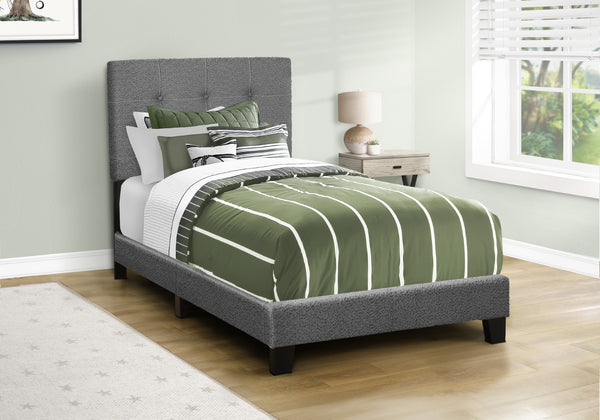 Monarch Specialties Bed, Twin Size, Upholstered, Bedroom, Frame Only, Youth, Teen, Juvenile, Dark Grey Boucle, Transitional Dark Grey Foam,Lvl,Mdf,Plastic,Solid Wood I 5803t