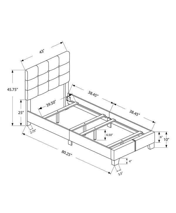 Monarch Specialties Bed, Twin Size, Upholstered, Bedroom, Frame Only, Youth, Teen, Juvenile, Dark Grey Boucle, Transitional Dark Grey Foam,Lvl,Mdf,Plastic,Solid Wood I 5803t