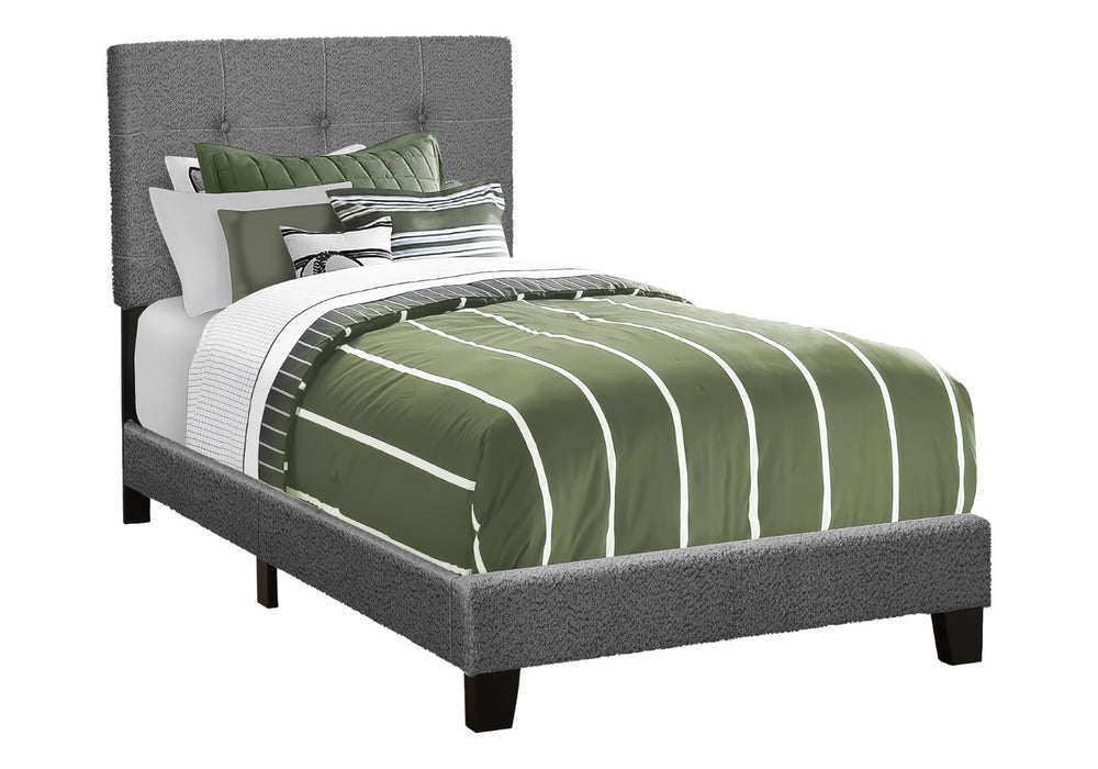 Monarch Specialties Bed, Twin Size, Upholstered, Bedroom, Frame Only, Youth, Teen, Juvenile, Dark Grey Boucle, Transitional Dark Grey Foam,Lvl,Mdf,Plastic,Solid Wood I 5803t
