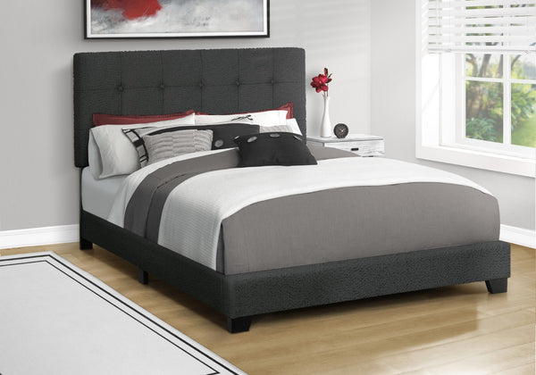 Monarch Specialties Bed, Bedroom, Frame Only, Queen Size, Upholstered, Black Boucle, Transitional Black Foam,Lvl,Mdf,Plastic,Solid Wood I 5805q