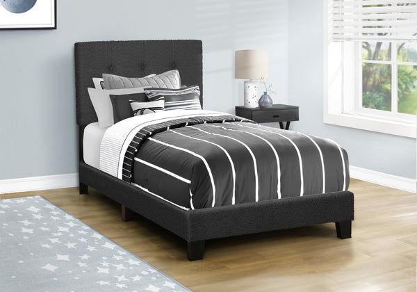 Monarch Specialties Bed, Twin Size, Upholstered, Bedroom, Frame Only, Youth, Teen, Juvenile, Black Boucle, Transitional Black Foam,Lvl,Mdf,Plastic,Solid Wood I 5805t
