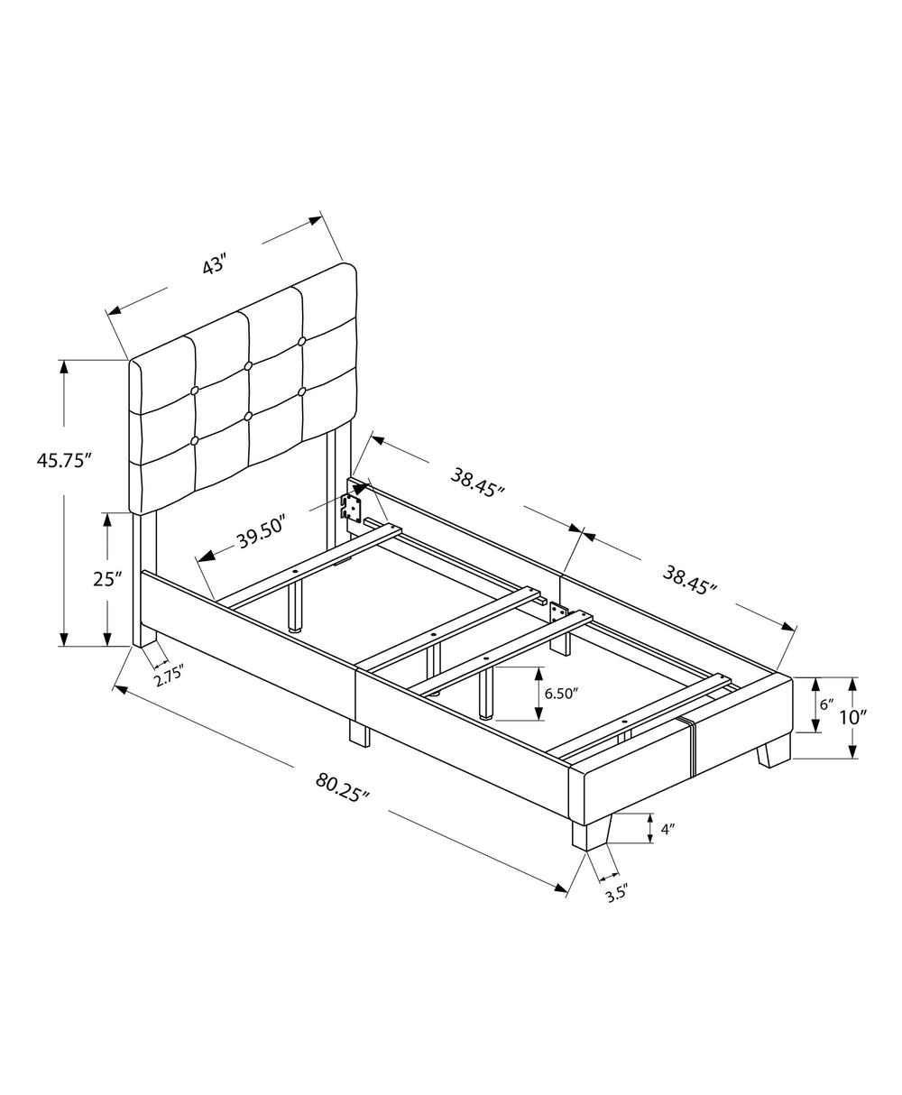 Monarch Specialties Bed, Twin Size, Upholstered, Bedroom, Frame Only, Youth, Teen, Juvenile, Black Boucle, Transitional Black Foam,Lvl,Mdf,Plastic,Solid Wood I 5805t