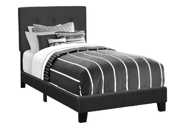 Monarch Specialties Bed, Twin Size, Upholstered, Bedroom, Frame Only, Youth, Teen, Juvenile, Black Boucle, Transitional Black Foam,Lvl,Mdf,Plastic,Solid Wood I 5805t