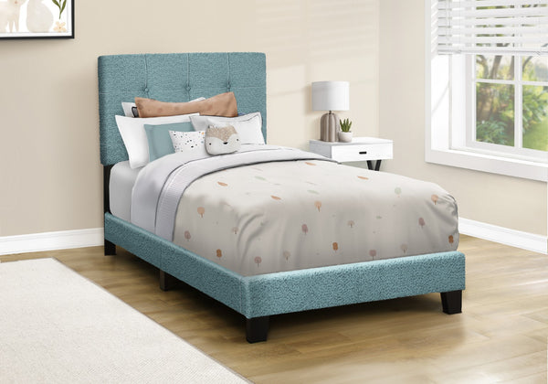 Monarch Specialties Bed, Twin Size, Upholstered, Bedroom, Frame Only, Youth, Teen, Juvenile, Light Blue Boucle, Transitional Blue,Black, Black Foam,Lvl,Mdf,Plastic,Solid Wood I 5806t