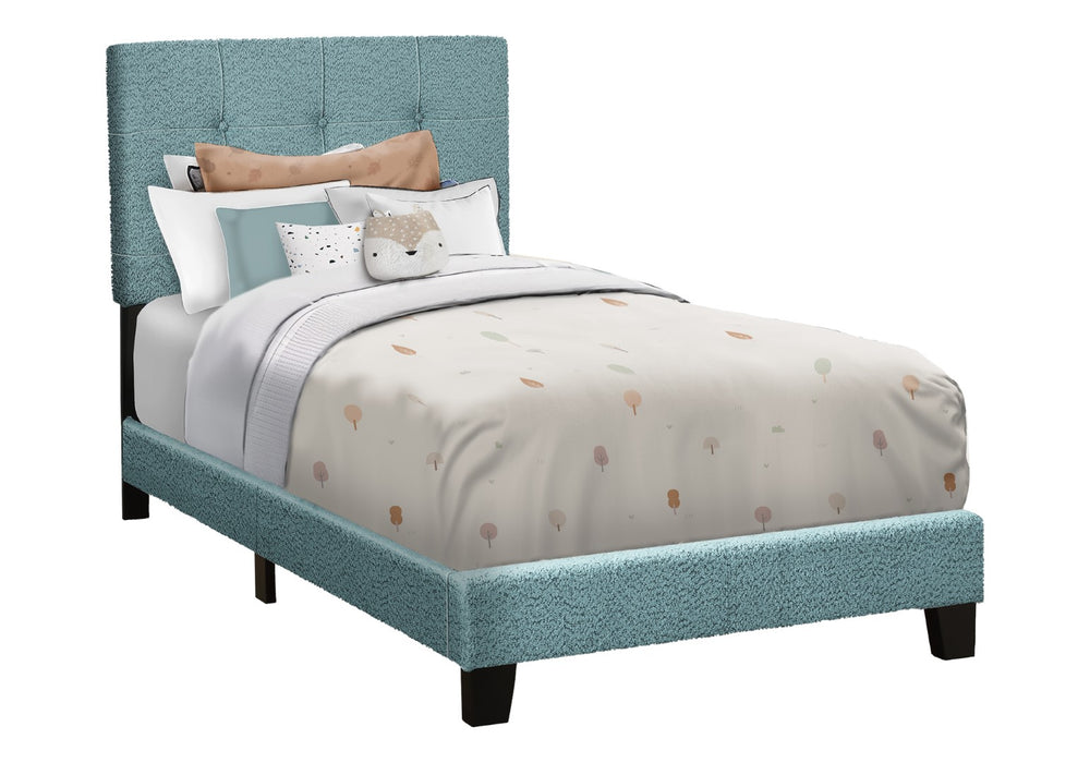 Monarch Specialties Bed, Twin Size, Upholstered, Bedroom, Frame Only, Youth, Teen, Juvenile, Light Blue Boucle, Transitional Blue,Black, Black Foam,Lvl,Mdf,Plastic,Solid Wood I 5806t