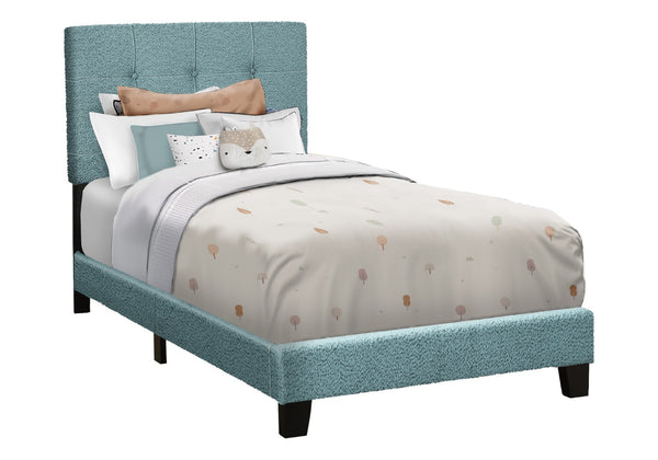Monarch Specialties Bed, Twin Size, Upholstered, Bedroom, Frame Only, Youth, Teen, Juvenile, Light Blue Boucle, Transitional Blue,Black, Black Foam,Lvl,Mdf,Plastic,Solid Wood I 5806t