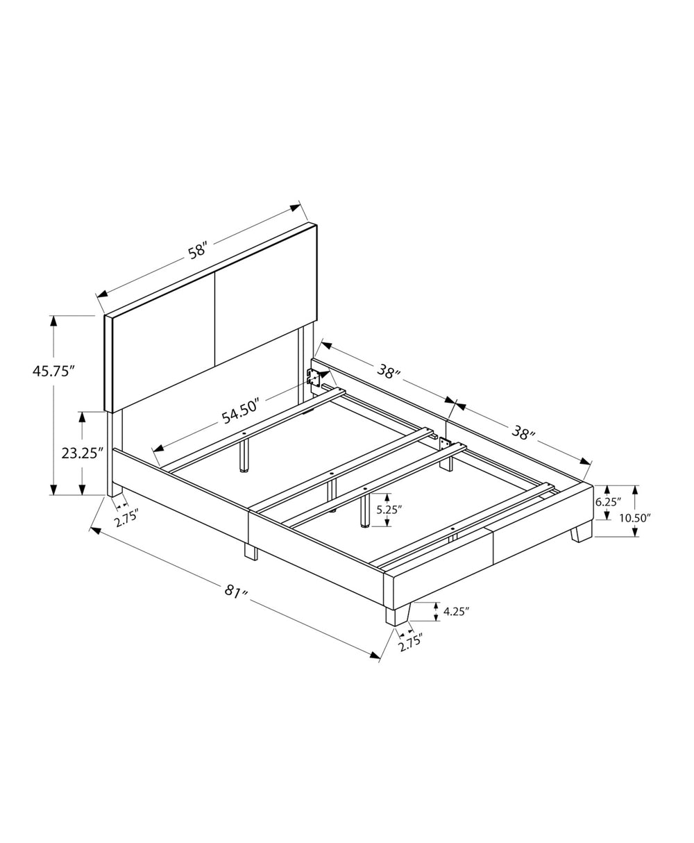 Monarch Specialties Bed, Full Size, Bedroom, Upholstered, Brown Leather Look, Transitional Brown Foam,Lvl,Mdf,Plastic,Solid Wood,Leather,Look I 5910f