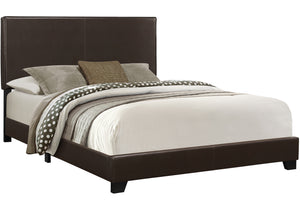 Monarch Specialties Bed, Queen Size, Bedroom, Upholstered, Brown Leather Look, Transitional Brown Foam,Lvl,Mdf,Plastic,Solid Wood,Leather,Look I 5910q