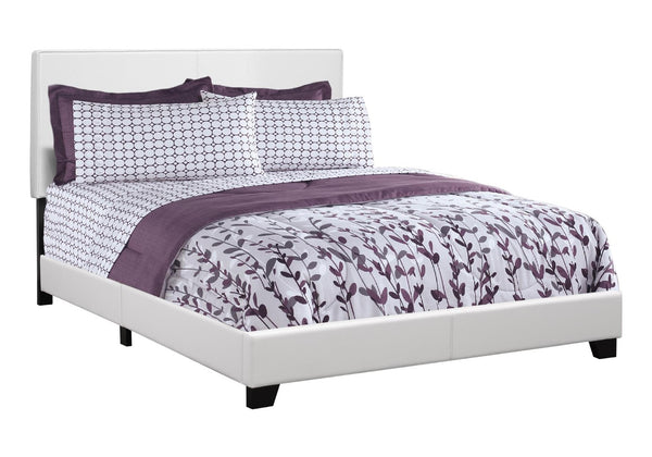 Monarch Specialties Bed, Queen Size, Bedroom, Upholstered, White Leather Look, Transitional White Foam,Lvl,Mdf,Plastic,Solid Wood,Leather,Look I 5911q