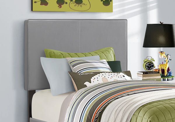 Monarch Specialties Bed, Twin Size, Bedroom, Upholstered, Grey Leather Look, Transitional Grey Foam,Lvl,Mdf,Plastic,Solid Wood,Leather,Look I 5912t