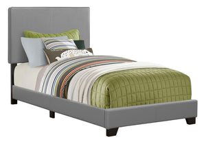 Monarch Specialties Bed, Twin Size, Bedroom, Upholstered, Grey Leather Look, Transitional Grey Foam,Lvl,Mdf,Plastic,Solid Wood,Leather,Look I 5912t