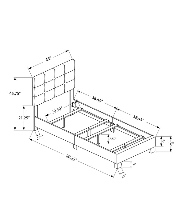 Monarch Specialties Bed, Twin Size, Upholstered, Bedroom, Frame Only, Youth, Teen, Juvenile, Green Velvet, Transitional Green Foam,Lvl,Mdf,Plastic,Solid Wood,Velvet I 5917t
