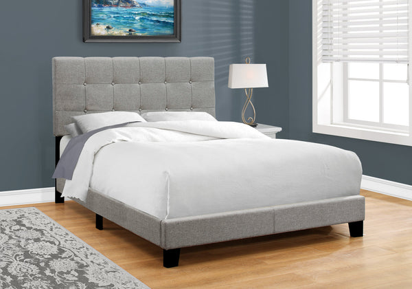 Monarch Specialties Bed, Full Size, Bedroom, Upholstered, Frame Only, Grey Linen Look, Transitional Grey,Black, Black Foam,Lvl,Mdf,Plastic,Solid Wood I 5920f