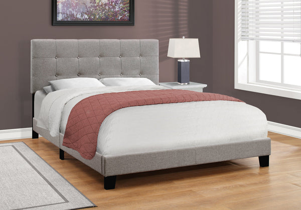 Monarch Specialties Bed, Queen Size, Bedroom, Upholstered, Grey Linen Look, Transitional Grey Foam,Lvl,Mdf,Plastic,Solid Wood I 5920q
