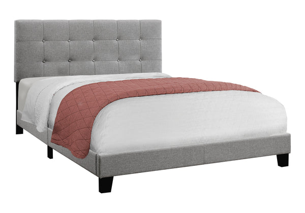 Monarch Specialties Bed, Queen Size, Bedroom, Upholstered, Grey Linen Look, Transitional Grey Foam,Lvl,Mdf,Plastic,Solid Wood I 5920q
