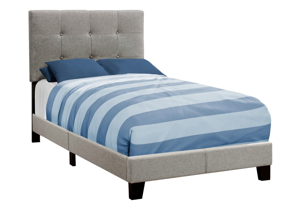 Monarch Specialties Bed, Twin Size, Upholstered, Bedroom, Frame Only, Youth, Teen, Juvenile, Grey Linen Look, Transitional Grey Foam,Lvl,Mdf,Plastic,Solid Wood,Linen,Look I 5920t