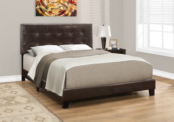 Monarch Specialties Bed, Queen Size, Bedroom, Upholstered, Brown Leather Look, Transitional Brown Foam,Lvl,Mdf,Plastic,Solid Wood,Leather,Look I 5922q