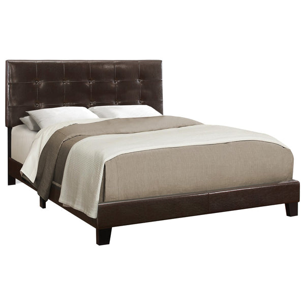 Monarch Specialties Bed, Queen Size, Bedroom, Upholstered, Brown Leather Look, Transitional Brown Foam,Lvl,Mdf,Plastic,Solid Wood,Leather,Look I 5922q