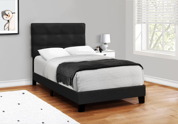 Monarch Specialties Bed, Twin Size, Upholstered, Bedroom, Frame Only, Youth, Teen, Juvenile, Black Velvet, Transitional Black Foam,Lvl,Mdf,Plastic,Solid Wood,Velvet I 5924t