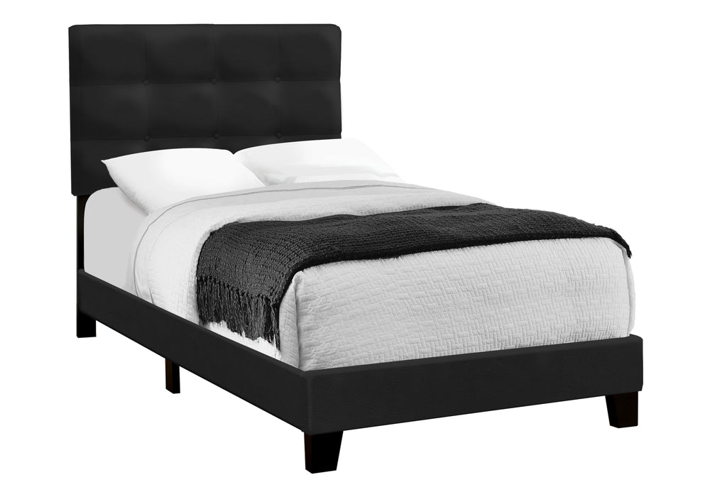 Monarch Specialties Bed, Twin Size, Upholstered, Bedroom, Frame Only, Youth, Teen, Juvenile, Black Velvet, Transitional Black Foam,Lvl,Mdf,Plastic,Solid Wood,Velvet I 5924t