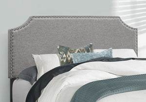 Monarch Specialties Bed, Full Size, Bedroom, Upholstered, Grey Linen Look, Chrome Trim, Transitional Grey Foam,Lvl,Mdf,Metal,Plastic,Solid Wood,Linen,Look I 5925f