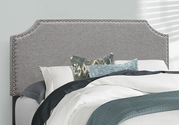 Monarch Specialties Bed, Full Size, Bedroom, Upholstered, Grey Linen Look, Chrome Trim, Transitional Grey Foam,Lvl,Mdf,Metal,Plastic,Solid Wood,Linen,Look I 5925f