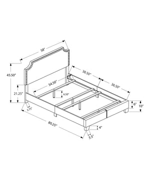 Monarch Specialties Bed, Full Size, Bedroom, Upholstered, Grey Linen Look, Chrome Trim, Transitional Grey Foam,Lvl,Mdf,Metal,Plastic,Solid Wood,Linen,Look I 5925f