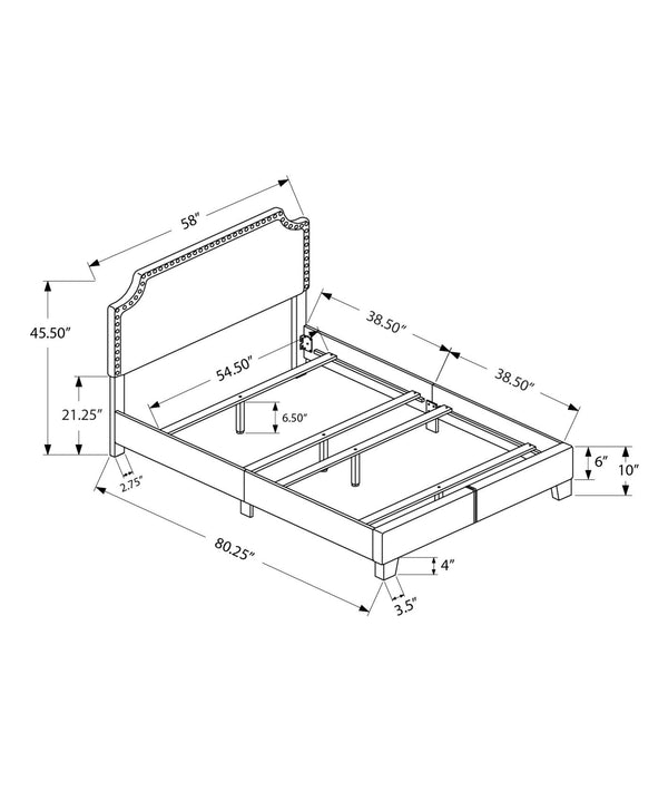 Monarch Specialties Bed, Full Size, Bedroom, Upholstered, Grey Linen Look, Chrome Trim, Transitional Grey Foam,Lvl,Mdf,Metal,Plastic,Solid Wood,Linen,Look I 5925f