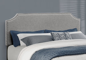 Monarch Specialties Bed, Queen Size, Bedroom, Upholstered, Grey Linen Look, Chrome Trim, Transitional Grey Foam,Lvl,Mdf,Metal,Plastic,Solid Wood I 5925q
