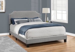Monarch Specialties Bed, Queen Size, Bedroom, Upholstered, Grey Linen Look, Chrome Trim, Transitional Grey Foam,Lvl,Mdf,Metal,Plastic,Solid Wood I 5925q