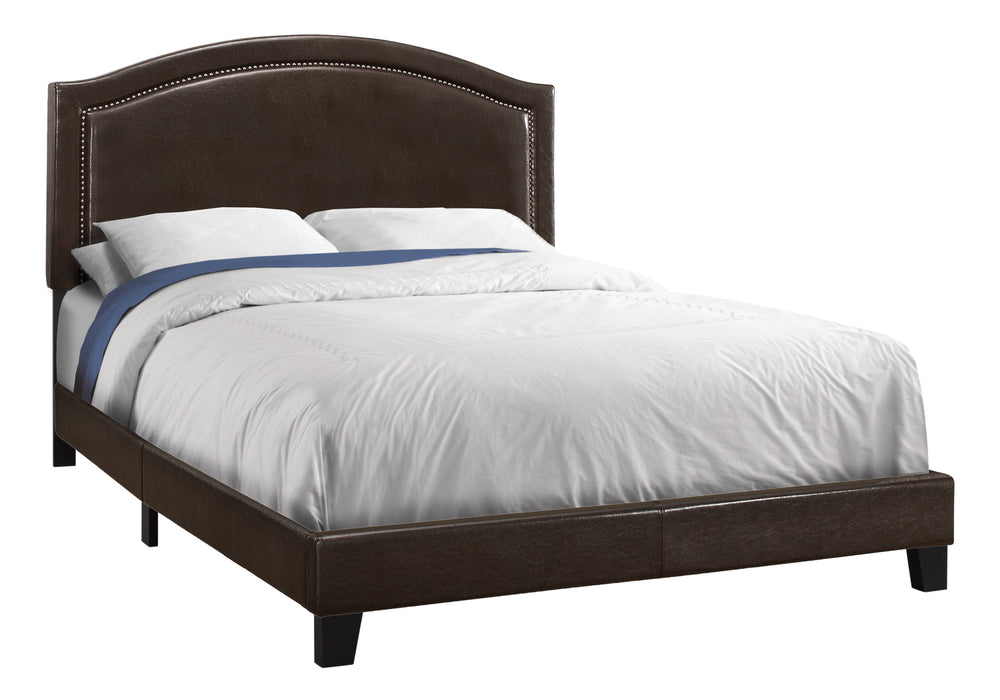 Monarch Specialties Bed, Queen Size, Bedroom, Upholstered, Brown Leather Look, Transitional Brown Foam,Lvl,Mdf,Metal,Plastic,Solid Wood,Leather,Look I 5938q