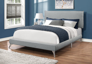 Monarch Specialties Bed, Queen Size, Bedroom, Upholstered, Grey Linen Look, Chrome Metal Legs, Contemporary, Modern Grey Foam,Lvl,Mdf,Metal,Solid Wood I 5950q