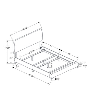 Monarch Specialties Bed, Queen Size, Bedroom, Upholstered, Grey Linen Look, Chrome Metal Legs, Contemporary, Modern Grey Foam,Lvl,Mdf,Metal,Solid Wood I 5950q