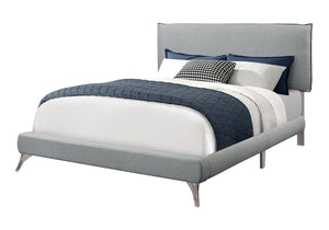 Monarch Specialties Bed, Queen Size, Bedroom, Upholstered, Grey Linen Look, Chrome Metal Legs, Contemporary, Modern Grey Foam,Lvl,Mdf,Metal,Solid Wood I 5950q