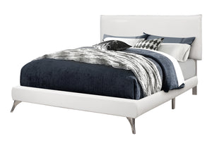 Monarch Specialties Bed, Queen Size, Bedroom, Upholstered, White Leather Look, Chrome Metal Legs, Contemporary, Modern White Foam,Lvl,Mdf,Metal,Solid Wood,Leather,Look I 5953q