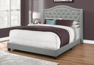 Monarch Specialties Bed, Queen Size, Bedroom, Upholstered, Grey Velvet, Chrome Trim, Traditional Grey Foam,Lvl,Mdf,Metal,Plastic,Solid Wood I 5966q