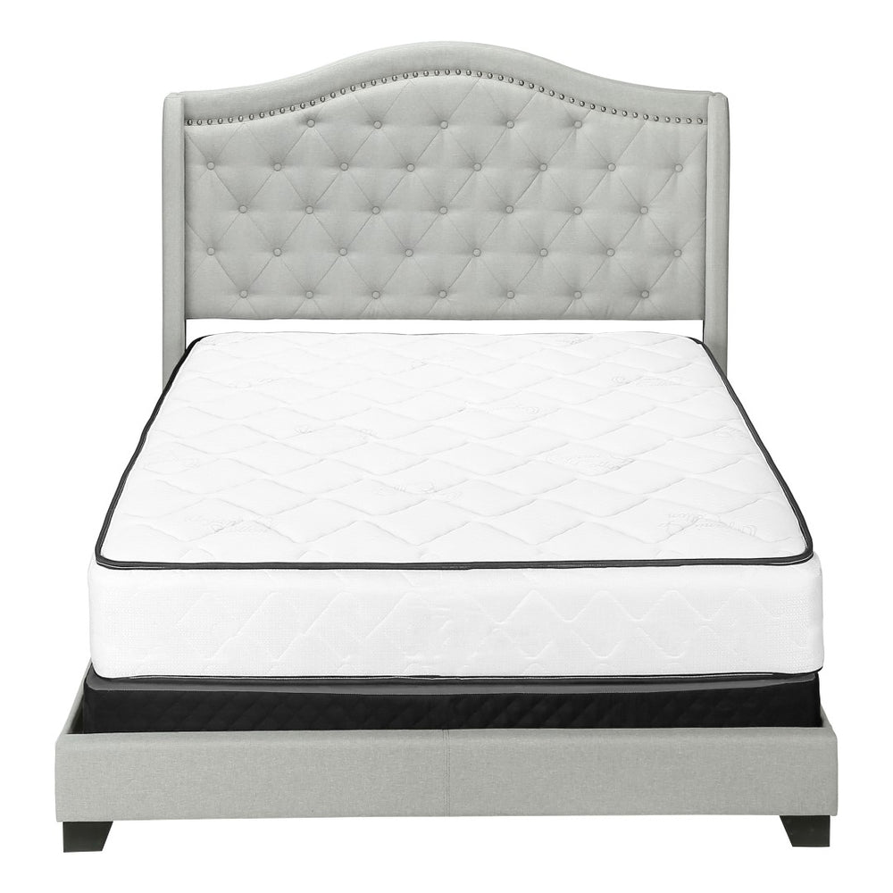 Monarch Specialties Bed, Queen Size, Bedroom, Upholstered, Grey Velvet, Chrome Trim, Traditional Light Grey Foam,Lvl,Mdf,Metal,Plastic,Solid Wood,Velvet I 5967q