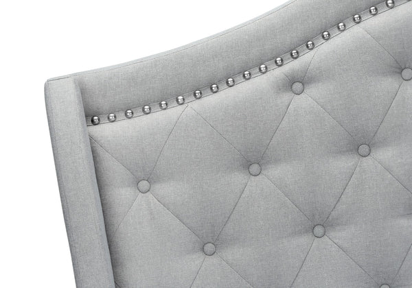 Monarch Specialties Bed, Queen Size, Bedroom, Upholstered, Grey Velvet, Chrome Trim, Traditional Light Grey Foam,Lvl,Mdf,Metal,Plastic,Solid Wood,Velvet I 5967q