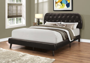 Monarch Specialties Bed, Queen Size, Bedroom, Upholstered, Brown Leather Look, Wood Legs, Transitional Brown Foam,Mdf,Solid Wood,Leather,Look I 5982q