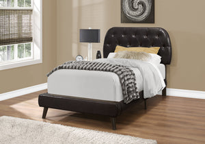 Monarch Specialties Bed, Twin Size, Teen, Upholstered, Brown Leather Look, Wood Legs, Transitional Brown Foam,Mdf,Solid Wood,Leather,Look I 5982t