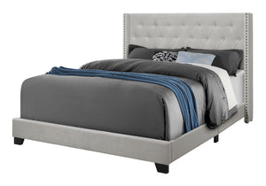 Monarch Specialties Bed, Queen Size, Bedroom, Upholstered, Grey Velvet, Chrome Trim, Transitional Light Grey Foam,Lvl,Mdf,Metal,Plastic,Solid Wood,Velvet I 5985q